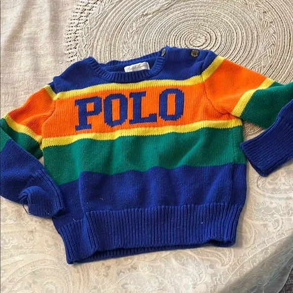 Polo by Ralph Lauren Blue and Orange Knit Sweater Cotton Size 18mos. EUC! - Picture 2 of 5